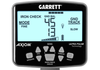 Garrett Axiom metaaldetector met MS-2 hoofdtelefoon, 13" mono en 11" DD zoekspoel